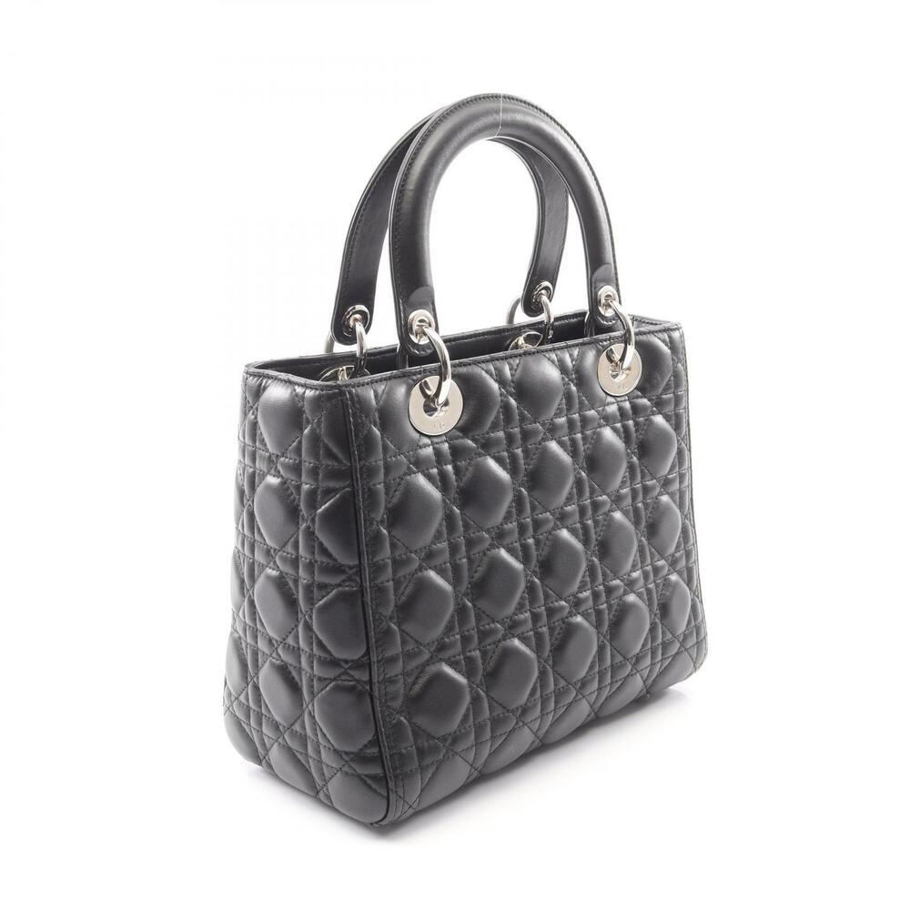 Dior LADY Handbag Leather Christian Cannage Black